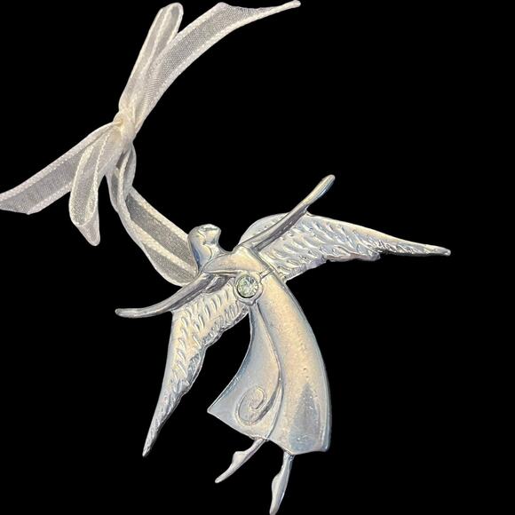 Birthstone Pewter Angel BROOCH PIN Ornament 3" Pendant August Peridot Crystal! - Picture 2 of 6